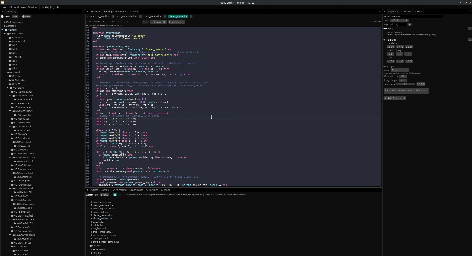 Lua scripting inside the Floptle editor
