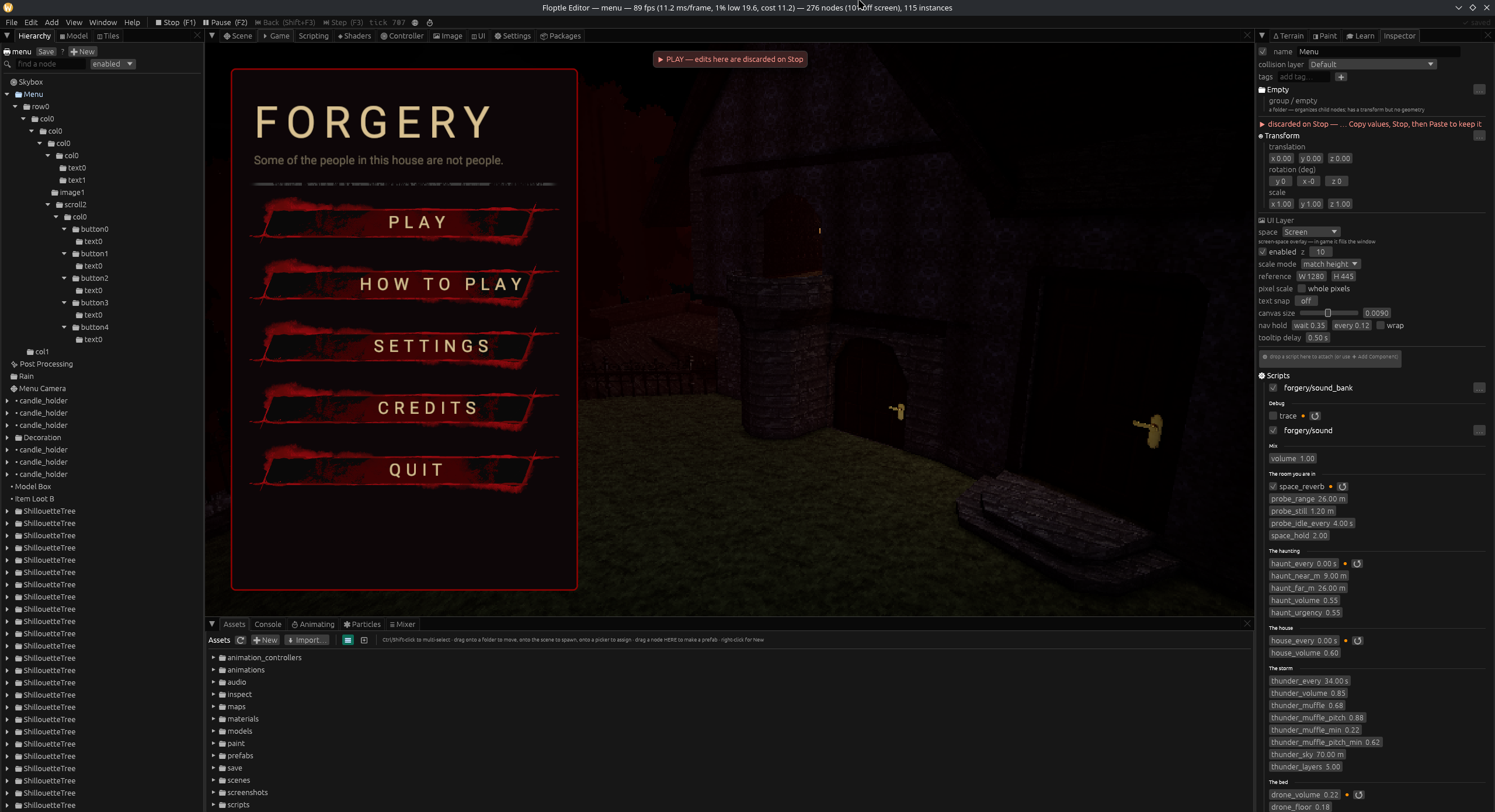 Horror game main menu